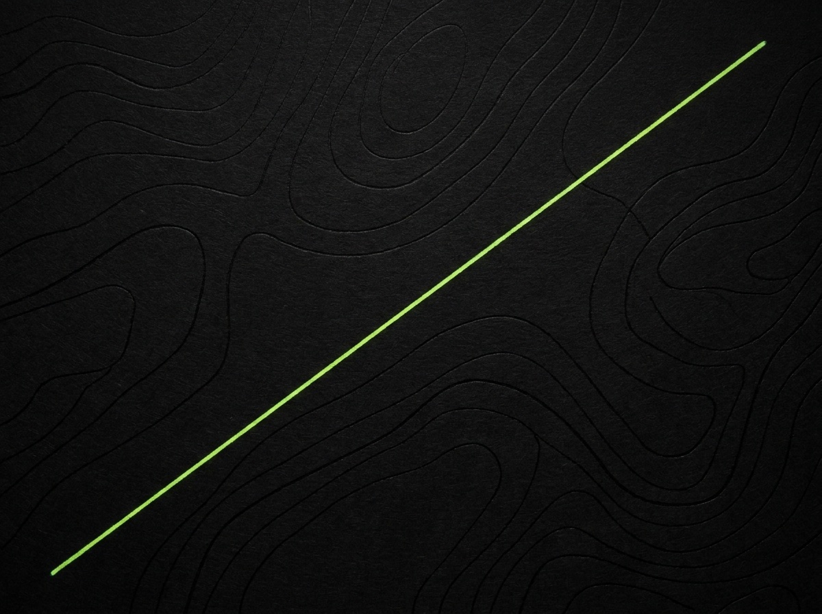 A single lime route line ascending across a dark topographic chart
